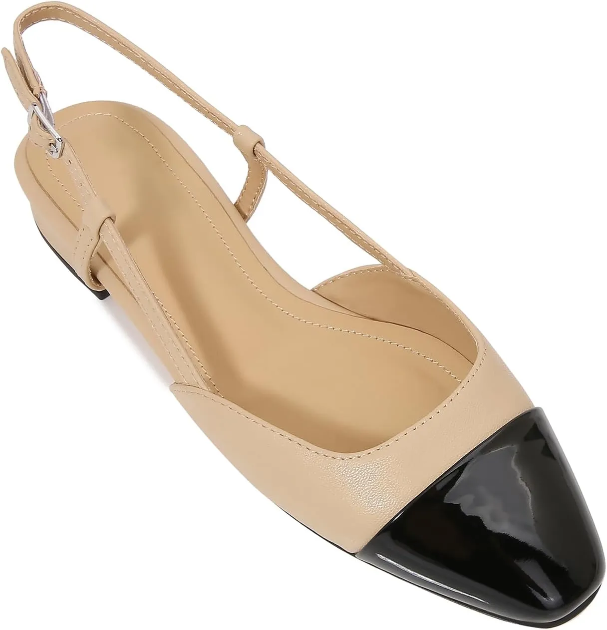 Slingback Flats for Women Cap Toe Two Tone Flat Pumps Work Office Shoes