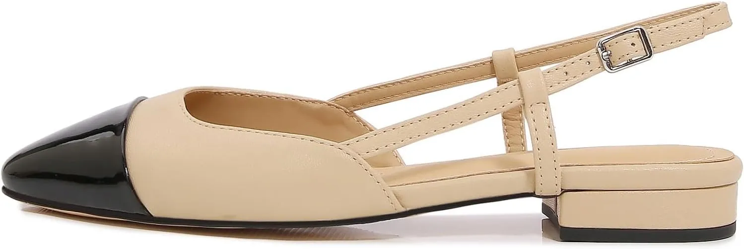Slingback Flats for Women Cap Toe Two Tone Flat Pumps Work Office Shoes