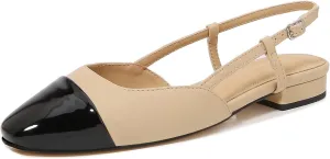 Slingback Flats for Women Cap Toe Two Tone Flat Pumps Work Office Shoes