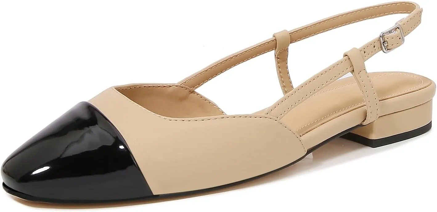 Slingback Flats for Women Cap Toe Two Tone Flat Pumps Work Office Shoes