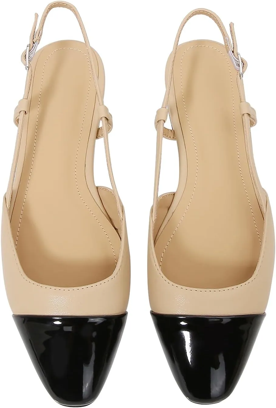 Slingback Flats for Women Cap Toe Two Tone Flat Pumps Work Office Shoes