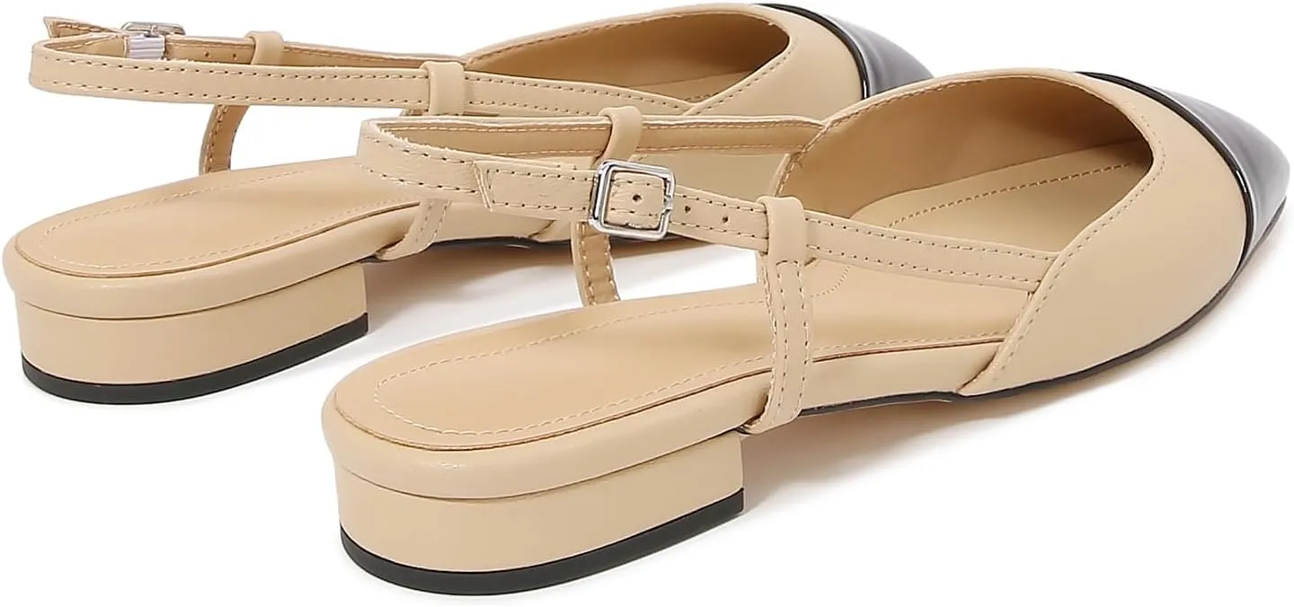 Slingback Flats for Women Cap Toe Two Tone Flat Pumps Work Office Shoes