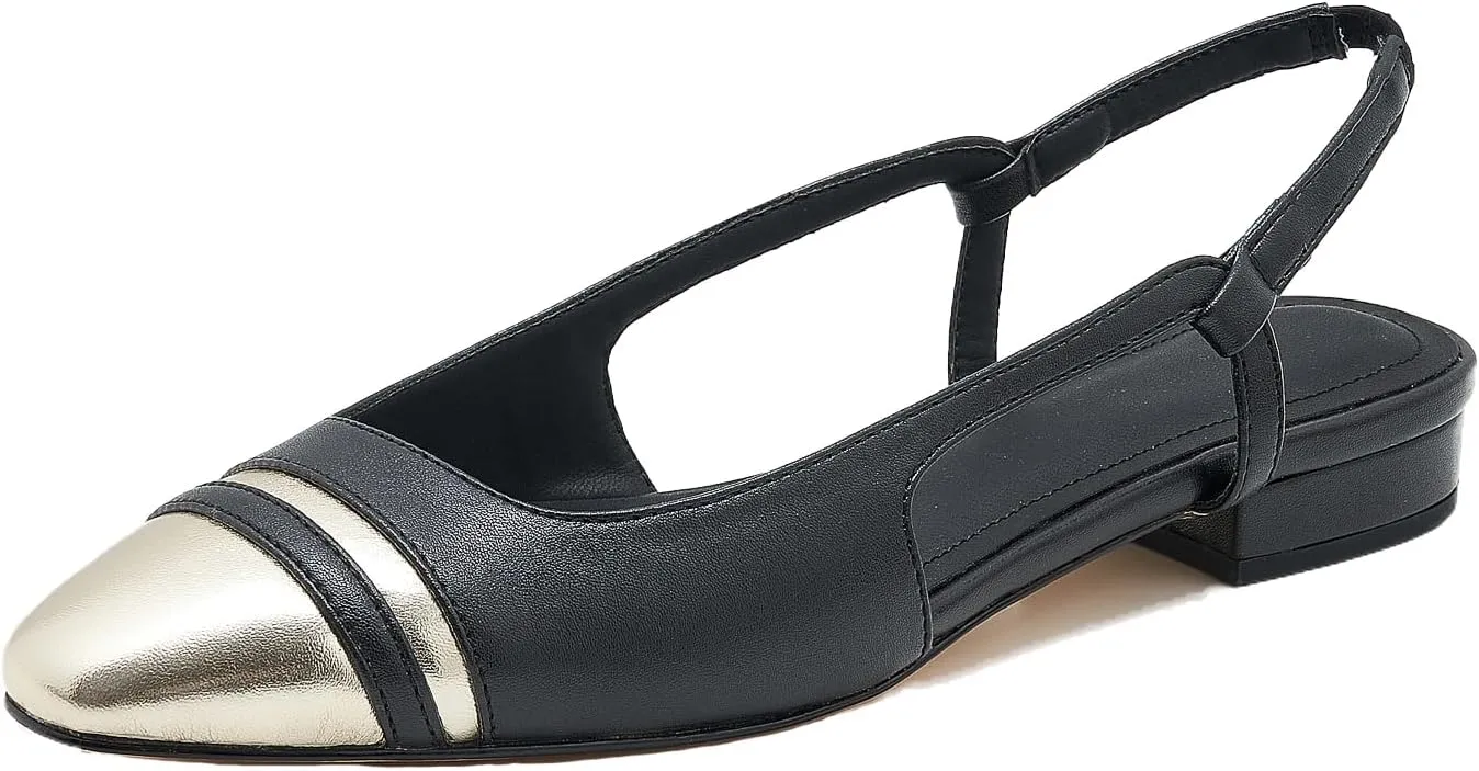 Slingback Flats for Women Cap Toe Two Tone Flat Pumps Work Office Shoes
