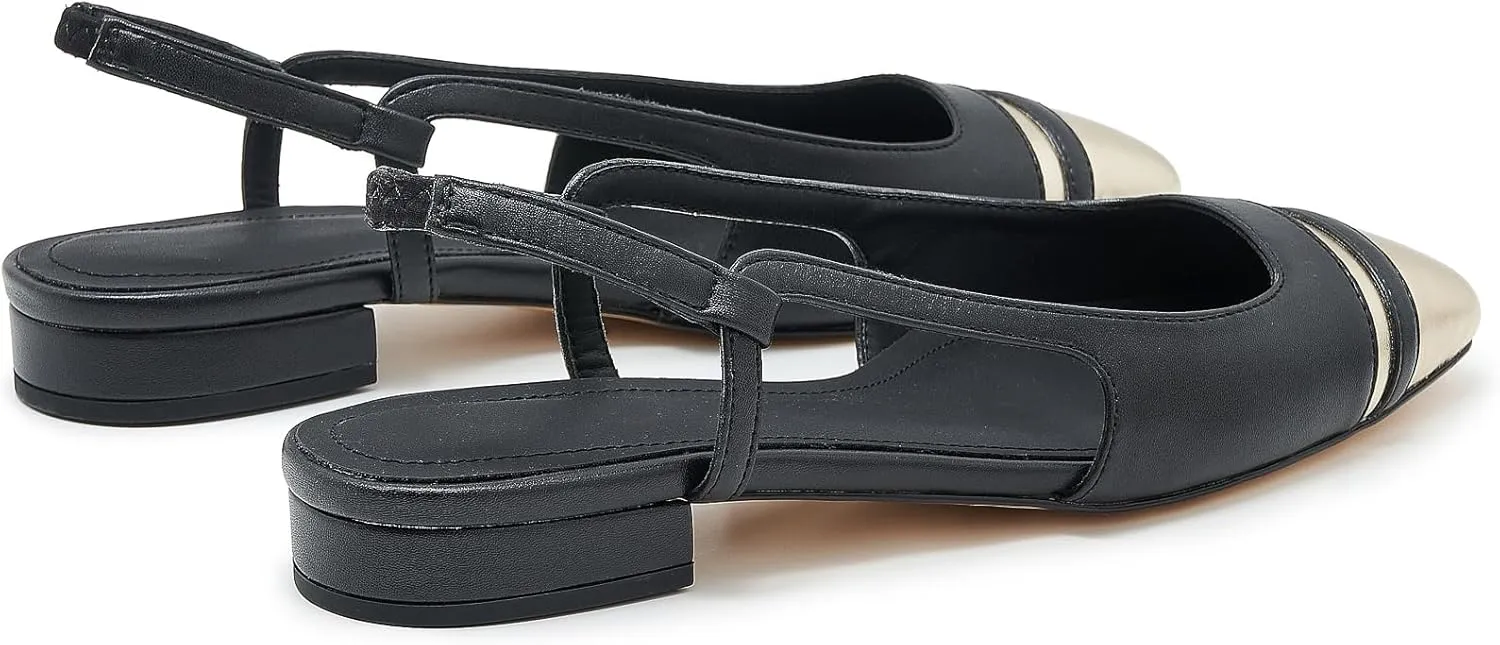 Slingback Flats for Women Cap Toe Two Tone Flat Pumps Work Office Shoes