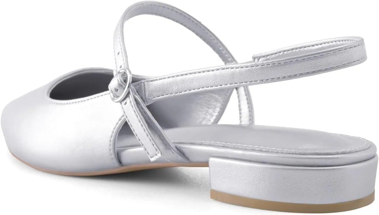 Slingback Flats for Women Mesh Gauze Pointed Toe Low Heels with Buckle Ankle Strap Dress Shoes
