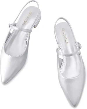 Slingback Flats for Women Mesh Gauze Pointed Toe Low Heels with Buckle Ankle Strap Dress Shoes