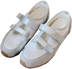 Sneakerina Cute Ballet Sneakers Women Girls Mary Janes Y2K Retro Round Toes Breathable Non-Slip Chunky Sole Flat Leather Platform Tennis Sneakers Preppy Back to School Gifts Daughter Granddaughters