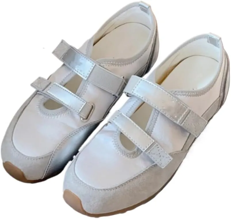 Sneakerina Cute Ballet Sneakers Women Girls Mary Janes Y2K Retro Round Toes Breathable Non-Slip Chunky Sole Flat Leather Platform Tennis Sneakers Preppy Back to School Gifts Daughter Granddaughters