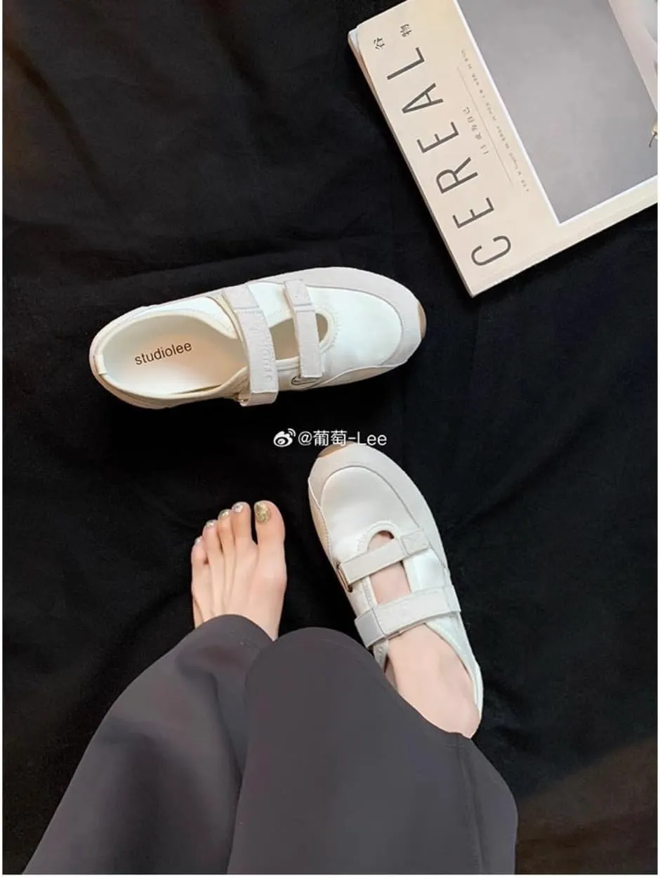 Sneakerina Cute Ballet Sneakers Women Girls Mary Janes Y2K Retro Round Toes Breathable Non-Slip Chunky Sole Flat Leather Platform Tennis Sneakers Preppy Back to School Gifts Daughter Granddaughters