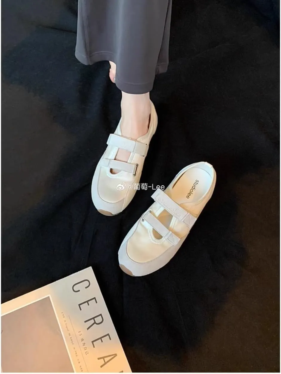 Sneakerina Cute Ballet Sneakers Women Girls Mary Janes Y2K Retro Round Toes Breathable Non-Slip Chunky Sole Flat Leather Platform Tennis Sneakers Preppy Back to School Gifts Daughter Granddaughters