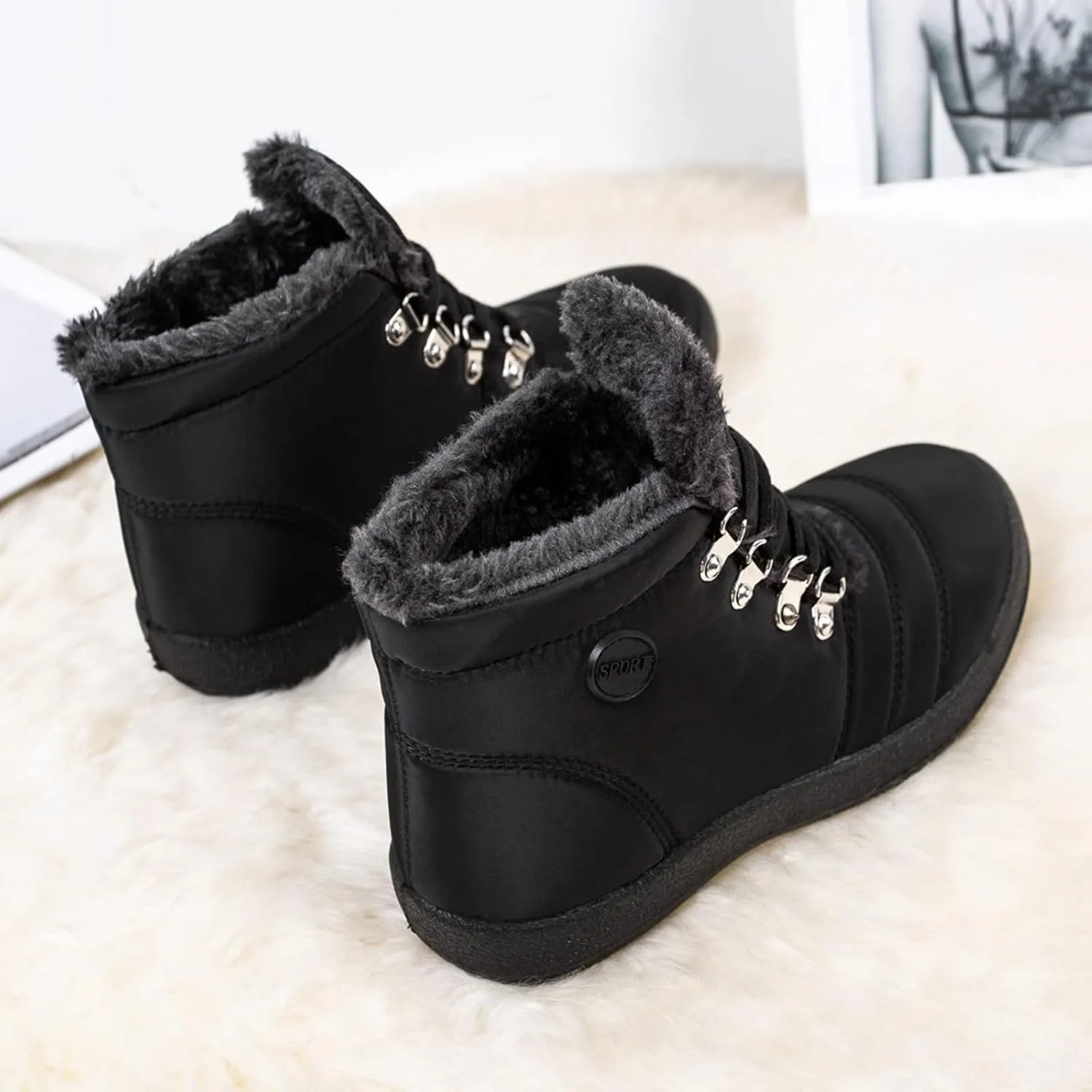 Snow Boots for Women Fur Lined Winter Boots Waterproof Warm Ankle Boots Comfortable Slip On Boots Outdoor Short Boots