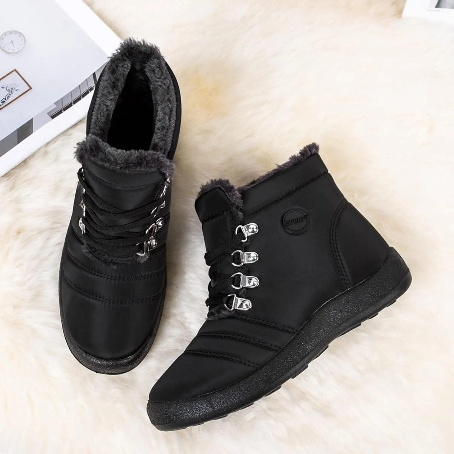 Snow Boots for Women Fur Lined Winter Boots Waterproof Warm Ankle Boots Comfortable Slip On Boots Outdoor Short Boots