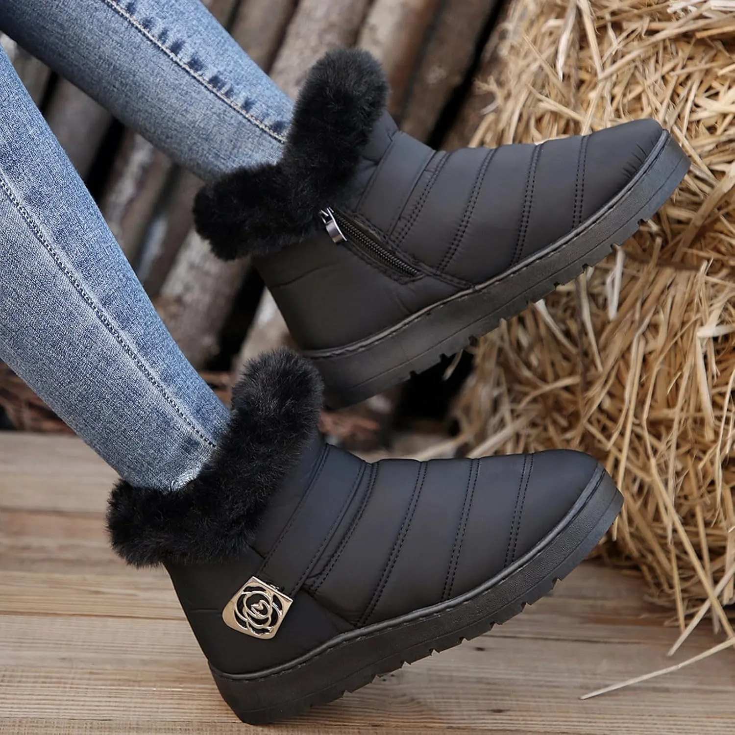 Snow Boots for Women Platform Boots 2024 Winter Warm Outdoor Waterproof Plush Insulation Flat Bottom Short Boots