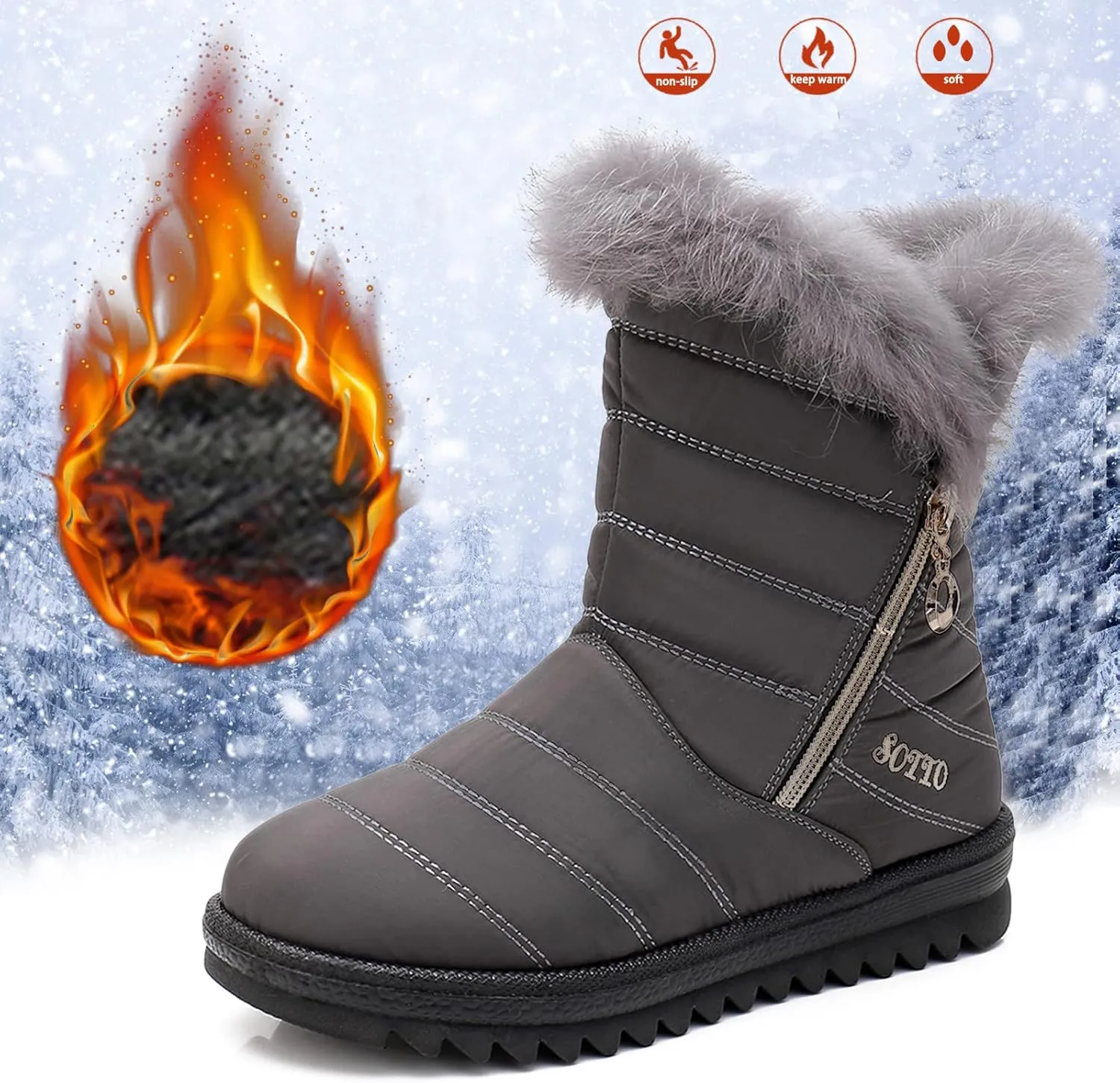 Snow Boots for Women Warm Fur Lined Winter Waterproof Ankle Boots Outdoor Thermal Booties Comfortable Walking Shoes for Women
