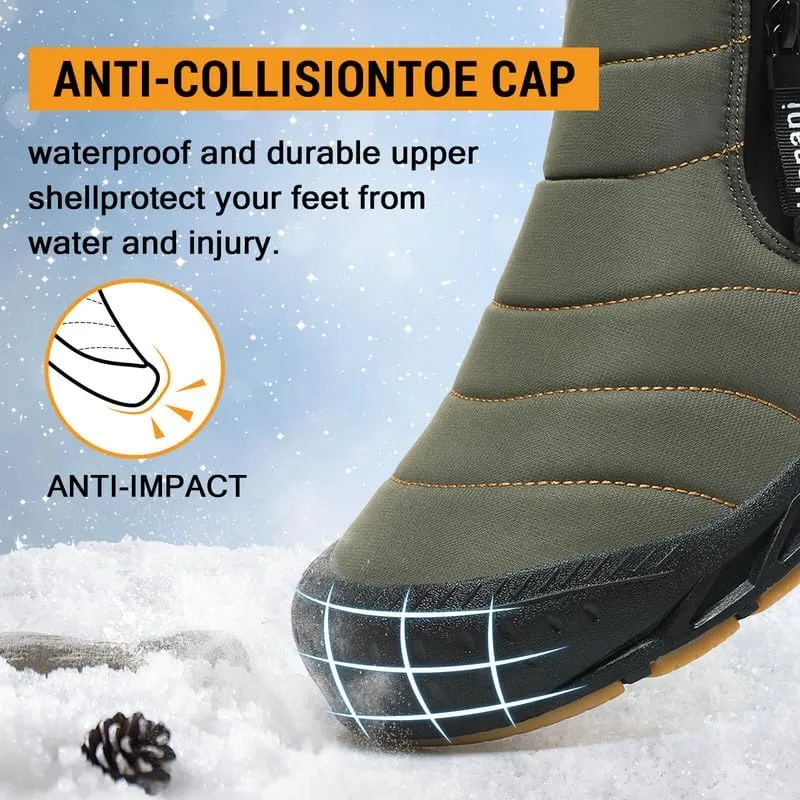 Snow Boots Mens Waterproof Winter Boots Fur Lined Warm Ankle Boots Zipper Closure Slip on Outdoor Boot Comfortable Walking Shoes