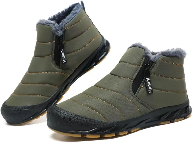 Snow Boots Mens Waterproof Winter Boots Fur Lined Warm Ankle Boots Zipper Closure Slip on Outdoor Boot Comfortable Walking Shoes
