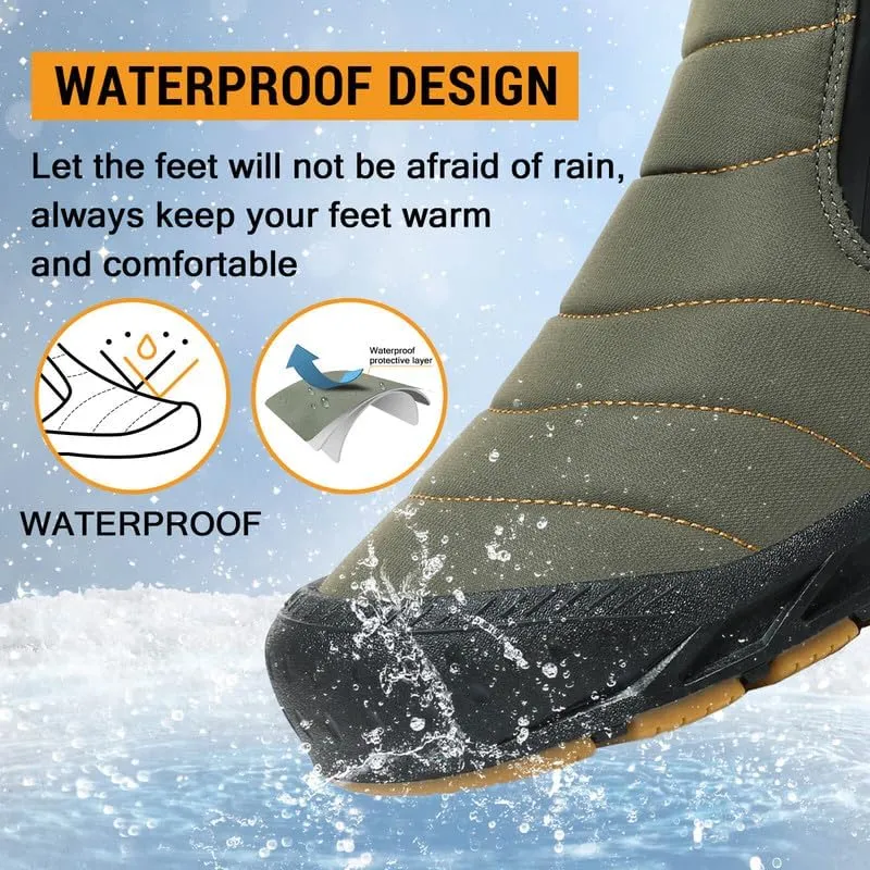 Snow Boots Mens Waterproof Winter Boots Fur Lined Warm Ankle Boots Zipper Closure Slip on Outdoor Boot Comfortable Walking Shoes