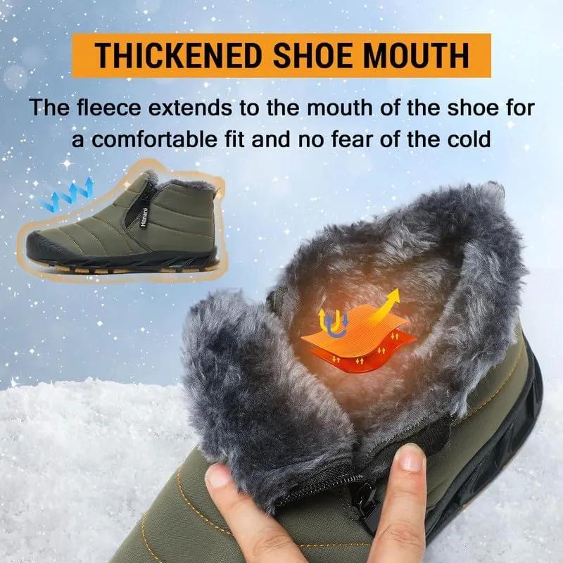 Snow Boots Mens Waterproof Winter Boots Fur Lined Warm Ankle Boots Zipper Closure Slip on Outdoor Boot Comfortable Walking Shoes
