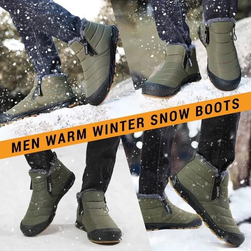 Snow Boots Mens Waterproof Winter Boots Fur Lined Warm Ankle Boots Zipper Closure Slip on Outdoor Boot Comfortable Walking Shoes