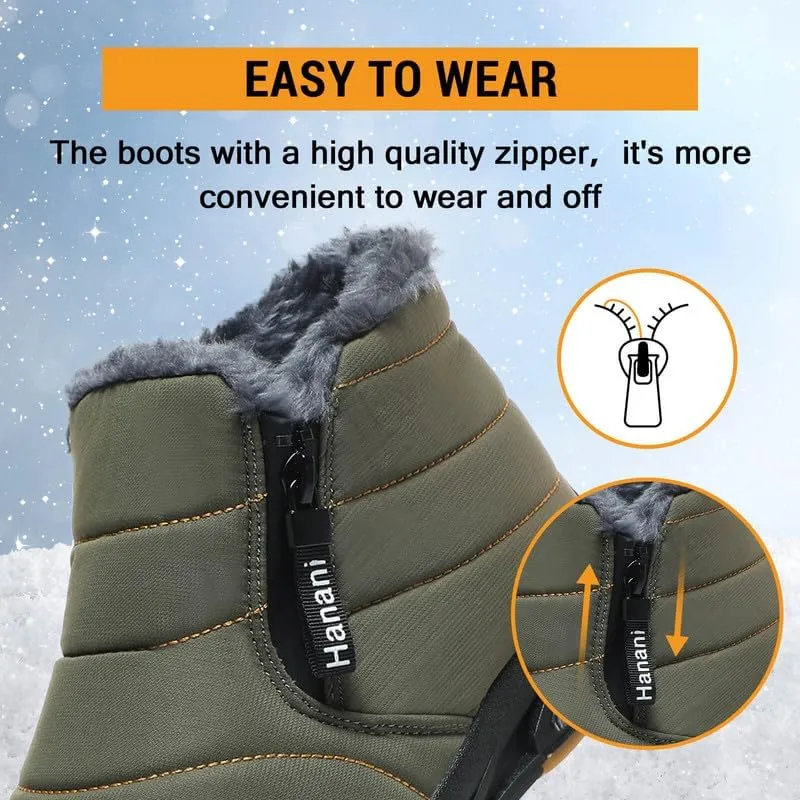 Snow Boots Mens Waterproof Winter Boots Fur Lined Warm Ankle Boots Zipper Closure Slip on Outdoor Boot Comfortable Walking Shoes