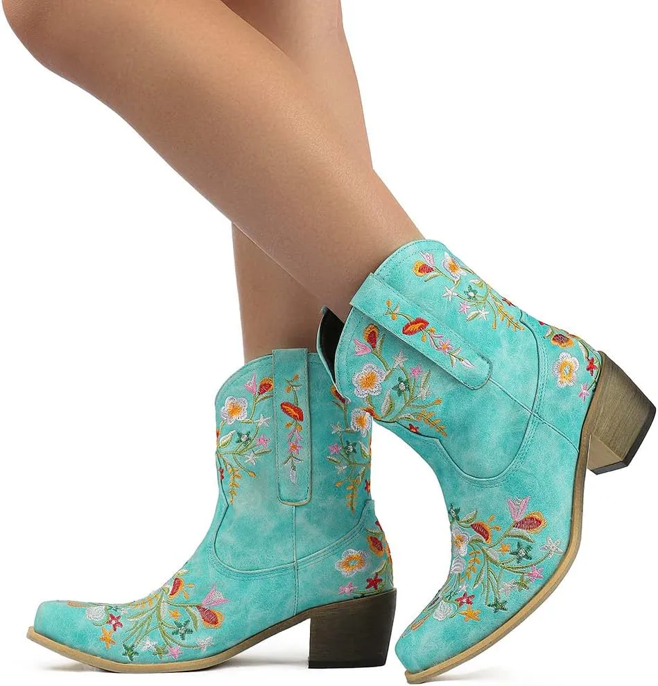 SO SIMPOK Women Classic Cowgirl Boots Ladies Retro Ankle Boots Embroidered Western Short Boots