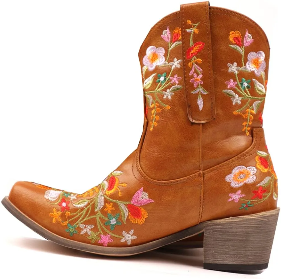 SO SIMPOK Women Classic Cowgirl Boots Ladies Retro Ankle Boots Embroidered Western Short Boots