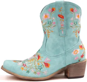SO SIMPOK Women Classic Cowgirl Boots Ladies Retro Ankle Boots Embroidered Western Short Boots