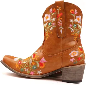 SO SIMPOK Women Classic Cowgirl Boots Ladies Retro Ankle Boots Embroidered Western Short Boots