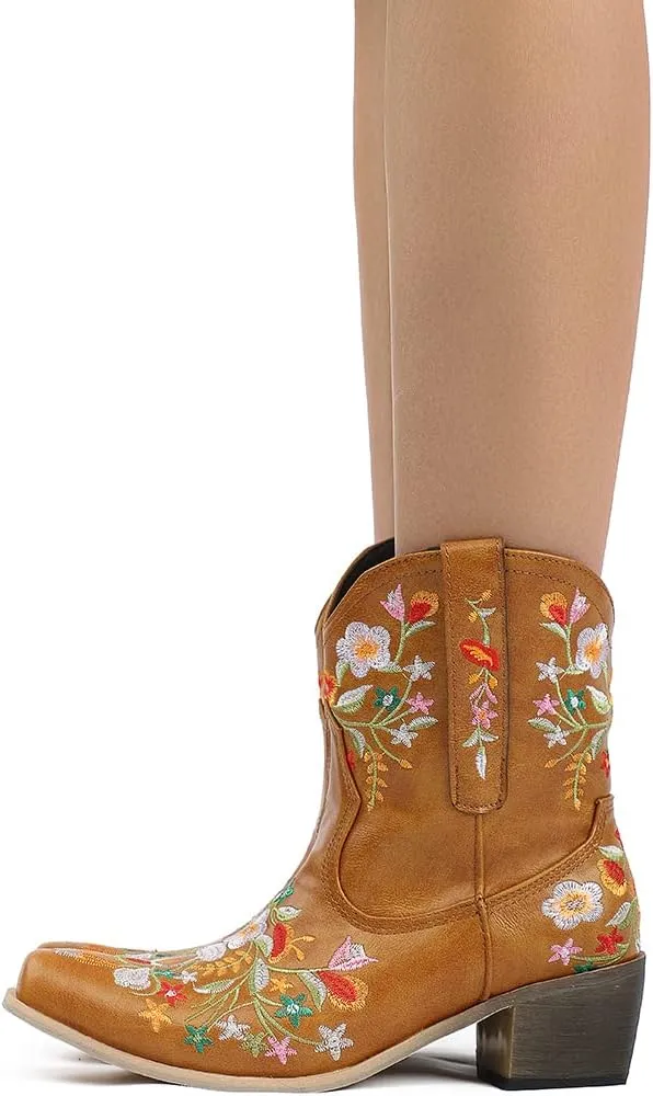 SO SIMPOK Women Classic Cowgirl Boots Ladies Retro Ankle Boots Embroidered Western Short Boots