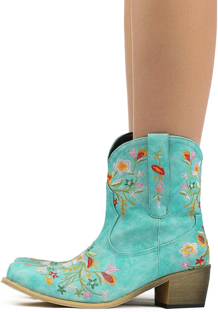 SO SIMPOK Women Classic Cowgirl Boots Ladies Retro Ankle Boots Embroidered Western Short Boots