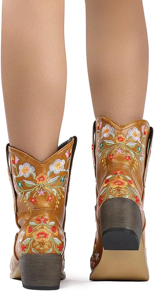 SO SIMPOK Women Classic Cowgirl Boots Ladies Retro Ankle Boots Embroidered Western Short Boots