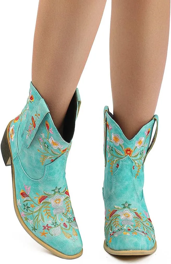 SO SIMPOK Women Classic Cowgirl Boots Ladies Retro Ankle Boots Embroidered Western Short Boots