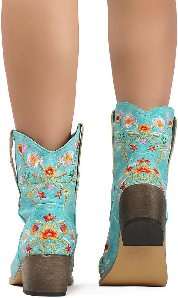SO SIMPOK Women Classic Cowgirl Boots Ladies Retro Ankle Boots Embroidered Western Short Boots