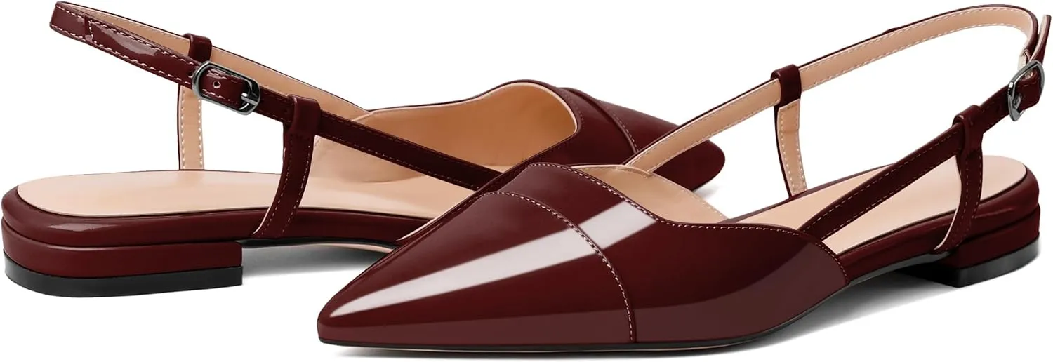 Soireelady Women's Pointed Toe Slingback Flats Ankle Strap Cap Toe Flats Leisure Walking Travel Office Ballet Flat Shoes
