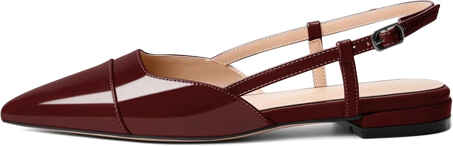 Soireelady Women's Pointed Toe Slingback Flats Ankle Strap Cap Toe Flats Leisure Walking Travel Office Ballet Flat Shoes