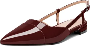 Soireelady Women's Pointed Toe Slingback Flats Ankle Strap Cap Toe Flats Leisure Walking Travel Office Ballet Flat Shoes