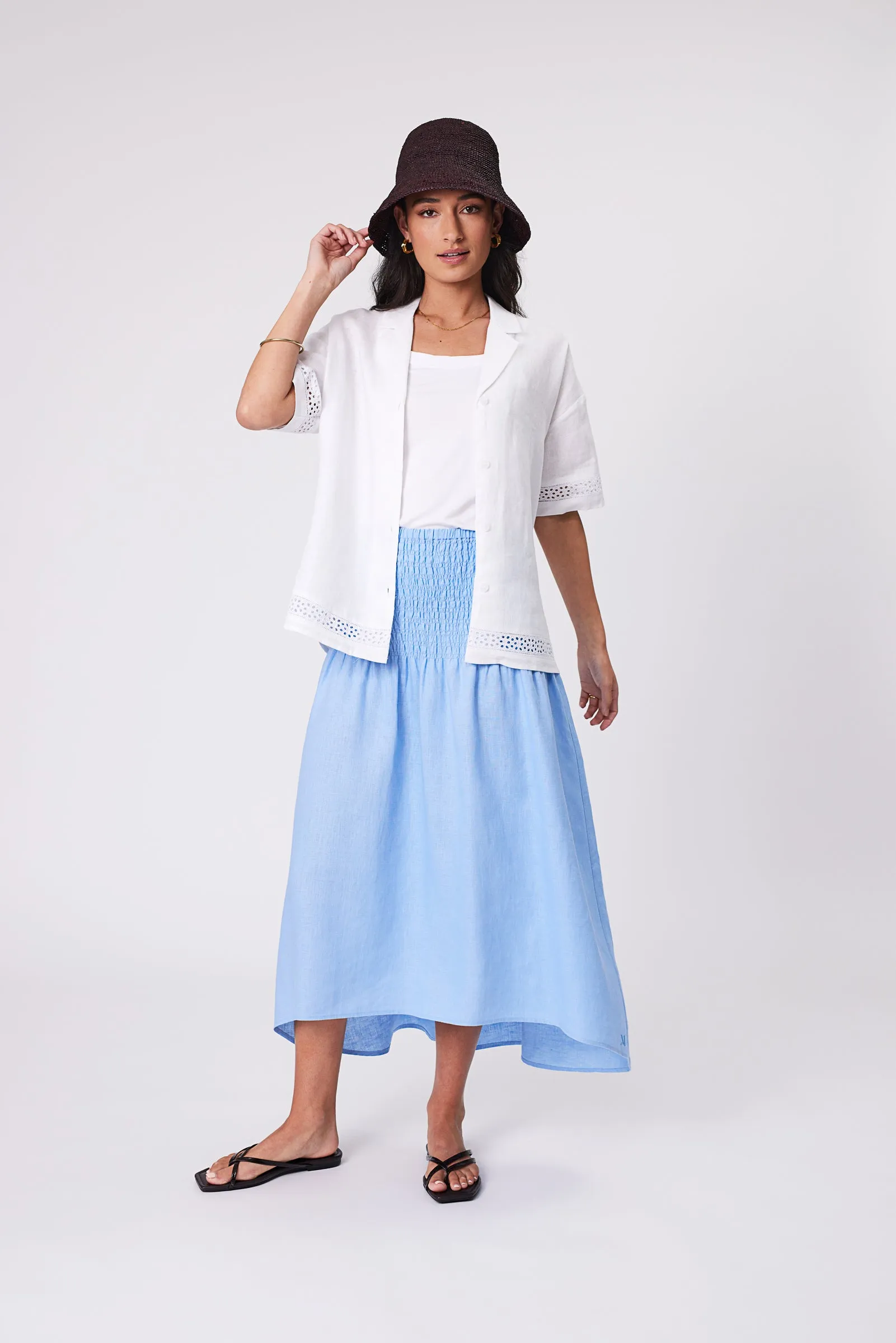 Sol Shirred Skirt - Cornflower
