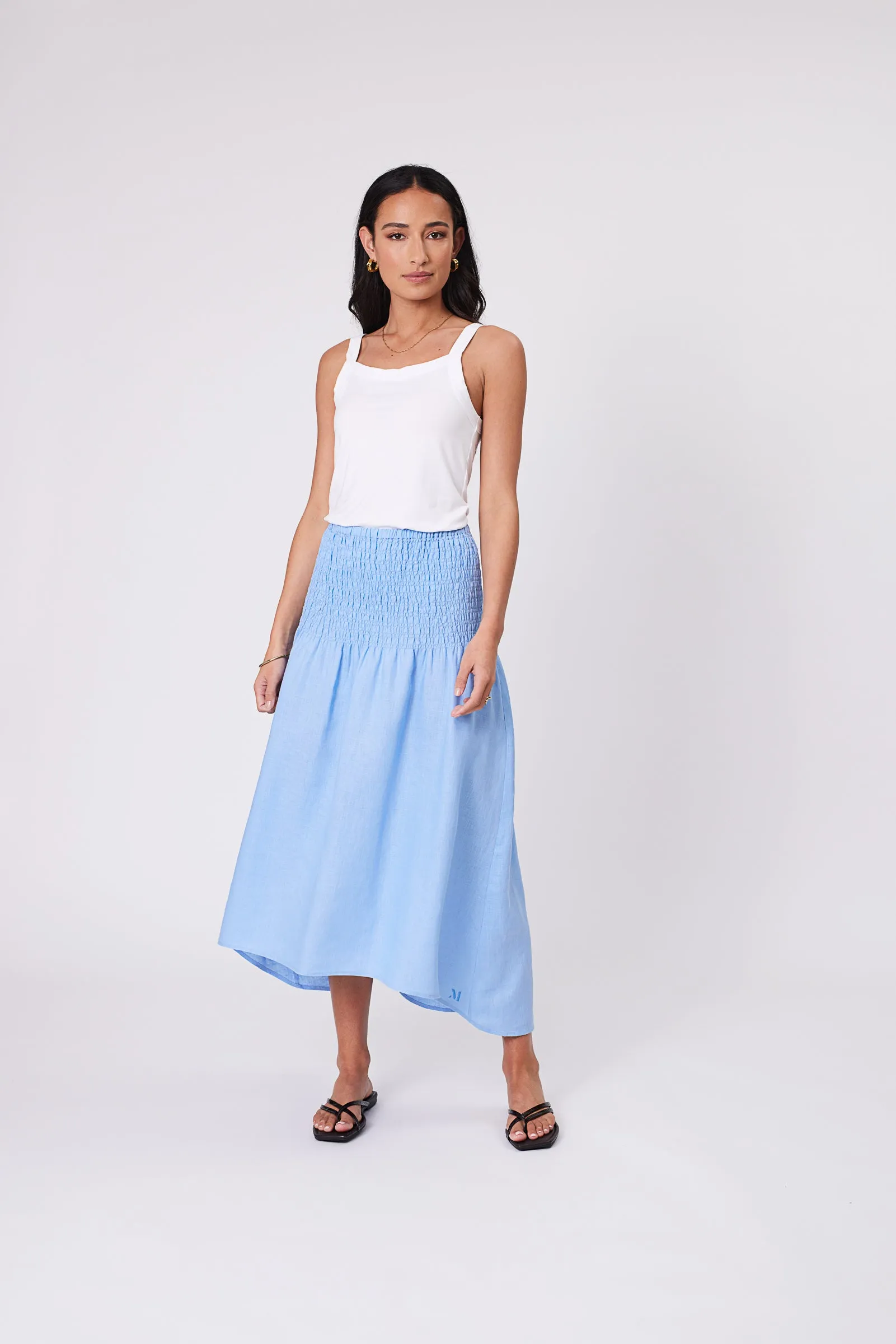 Sol Shirred Skirt - Cornflower