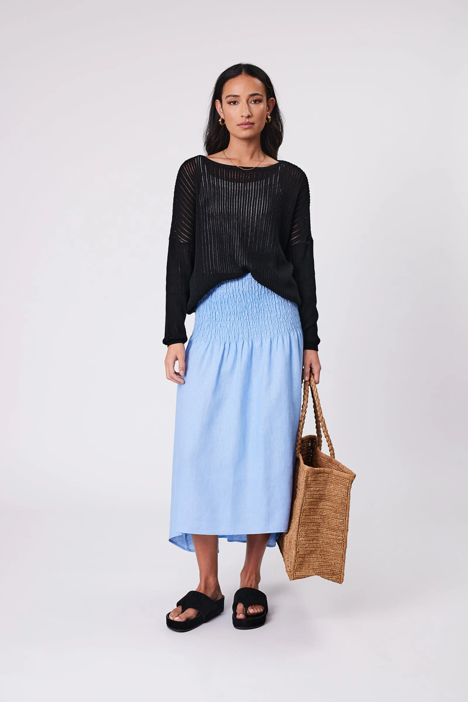 Sol Shirred Skirt - Cornflower