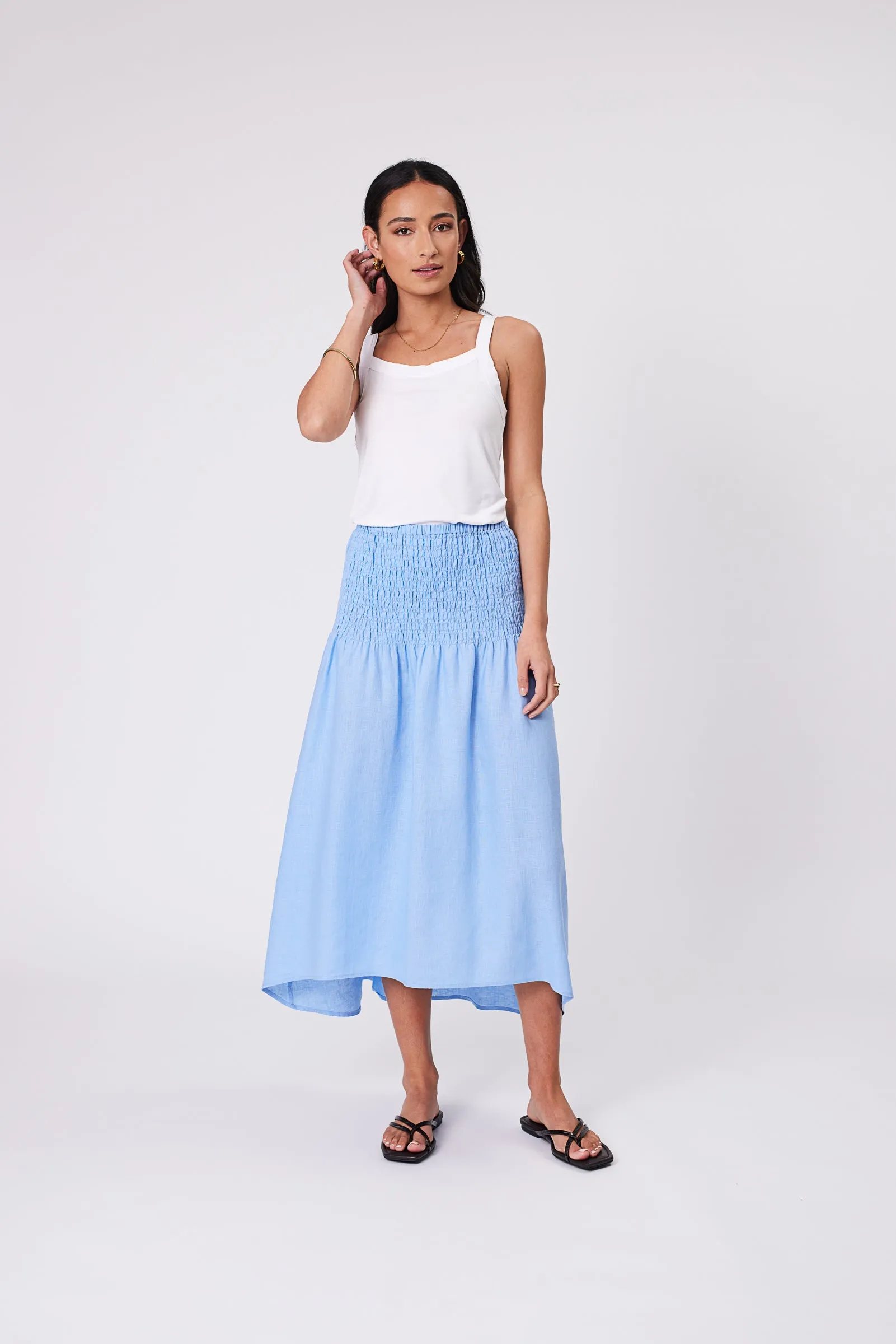 Sol Shirred Skirt - Cornflower