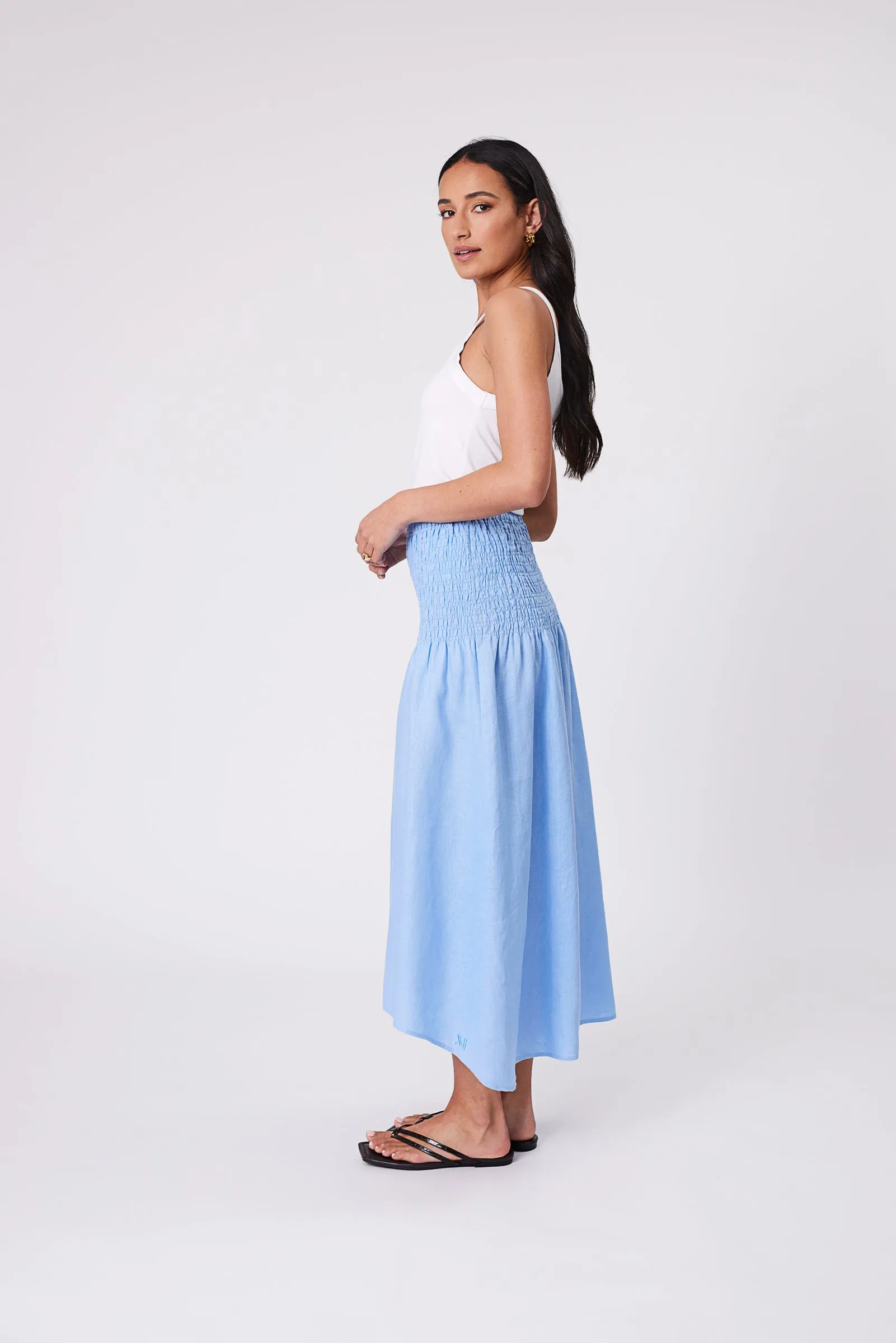 Sol Shirred Skirt - Cornflower