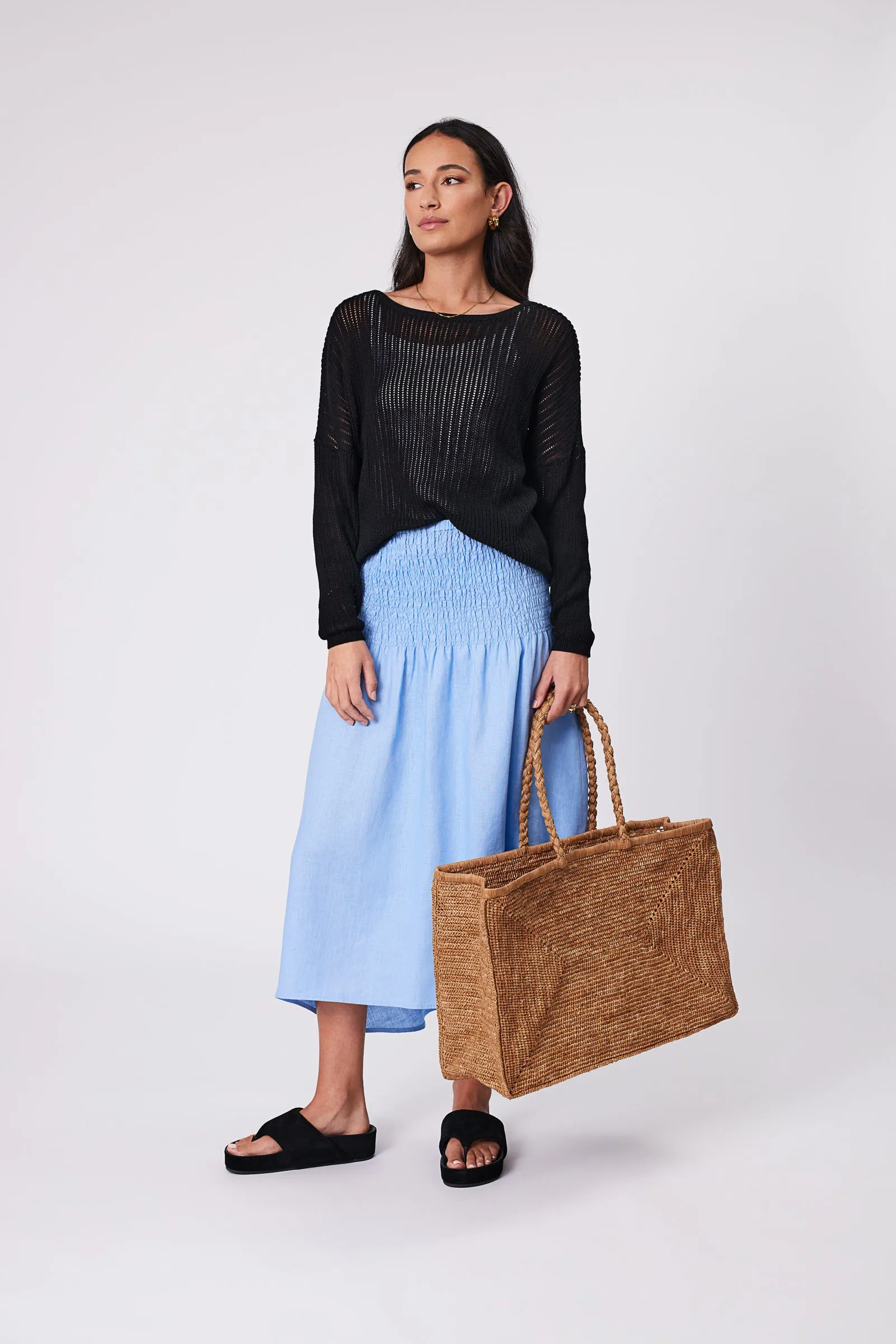 Sol Shirred Skirt - Cornflower