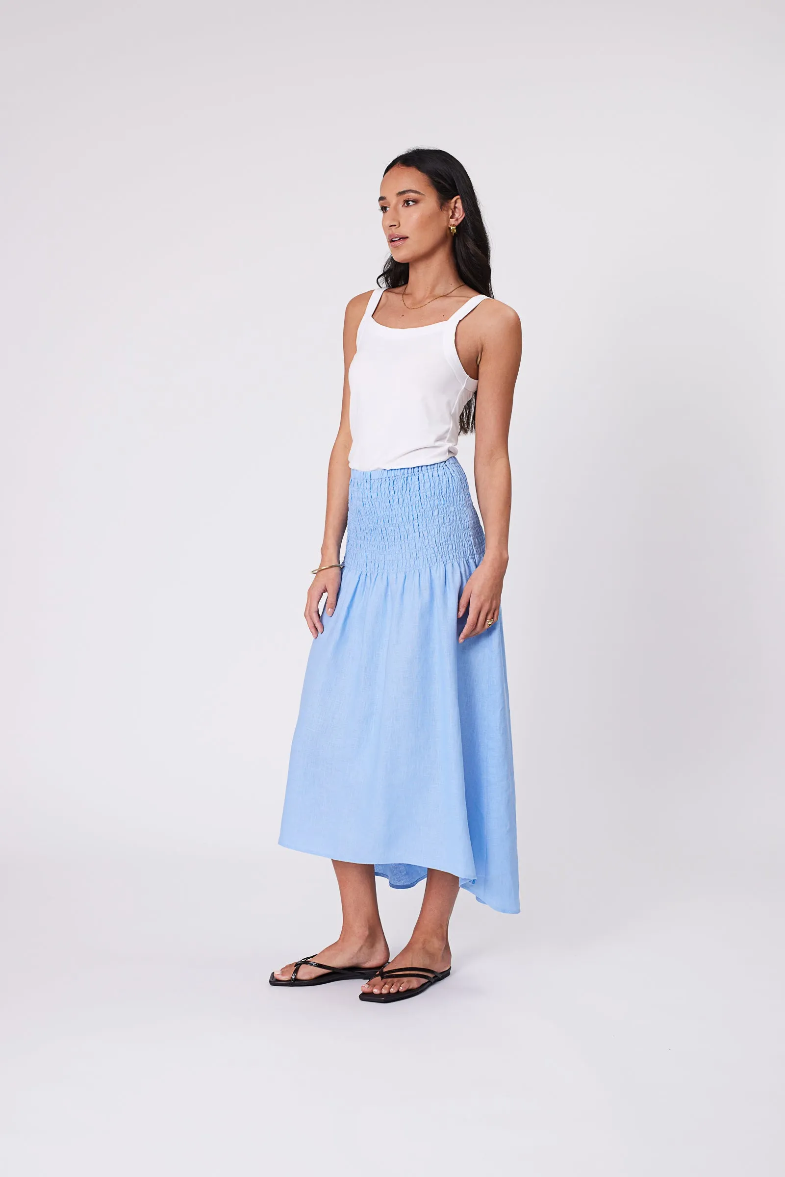Sol Shirred Skirt - Cornflower