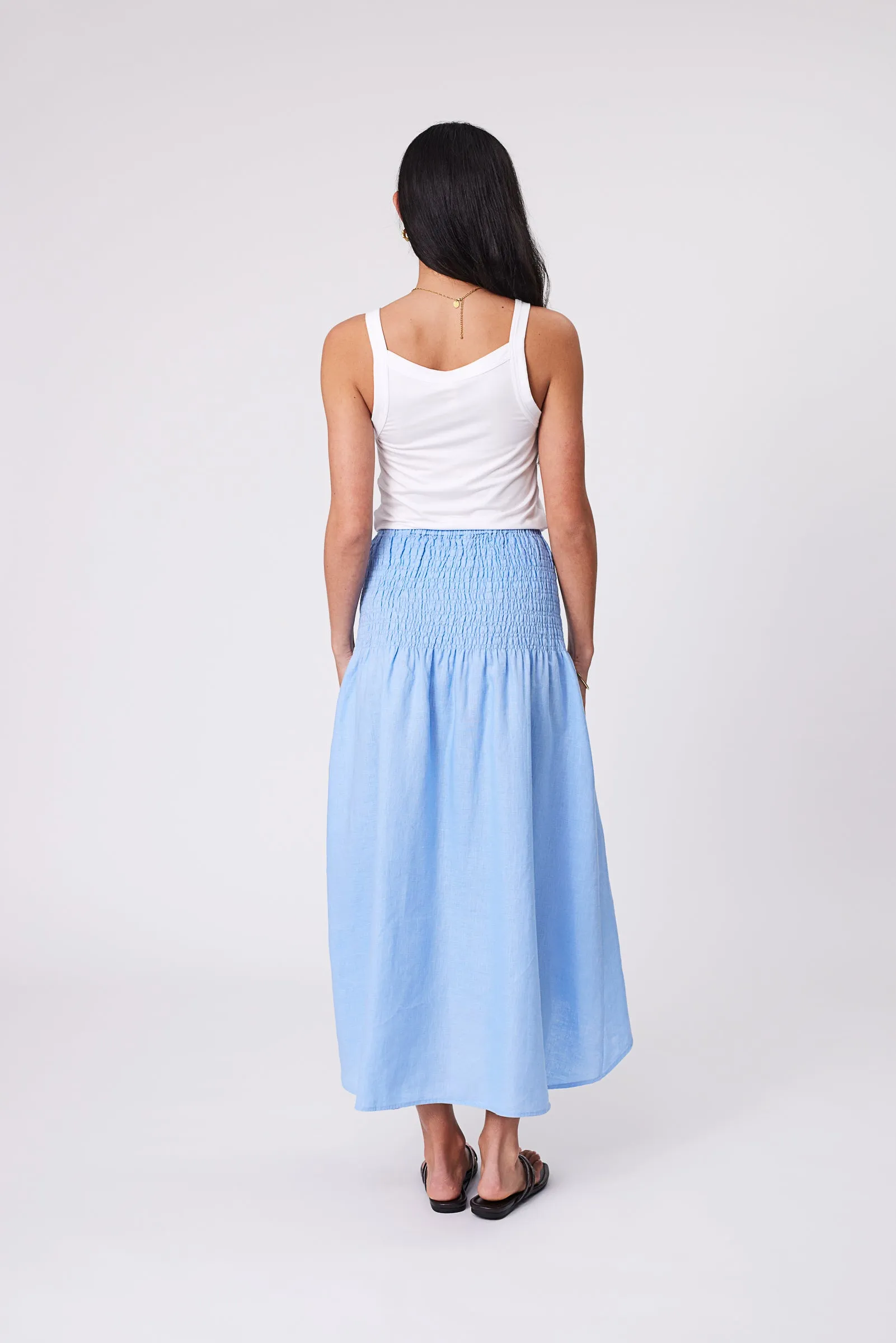 Sol Shirred Skirt - Cornflower