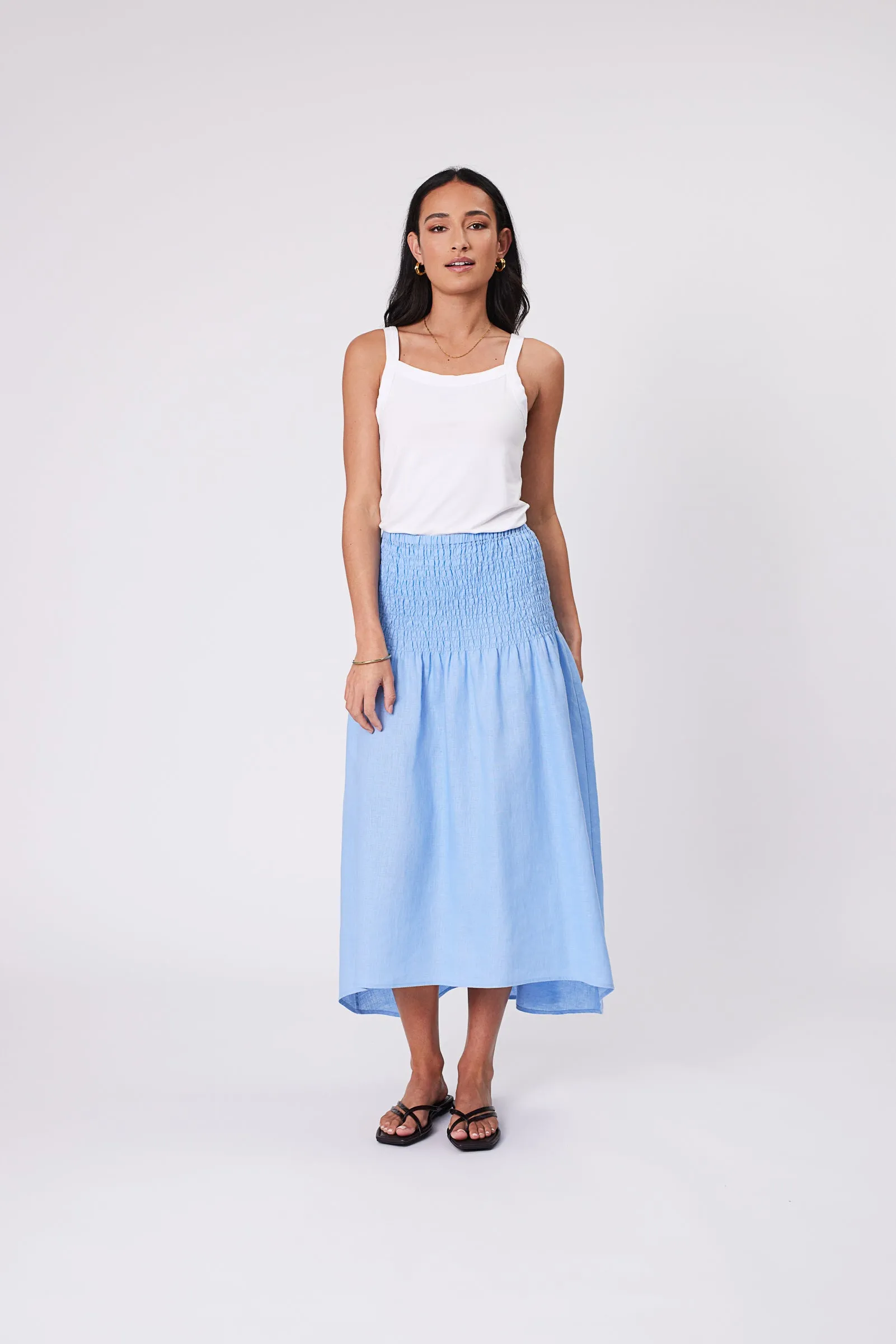 Sol Shirred Skirt - Cornflower