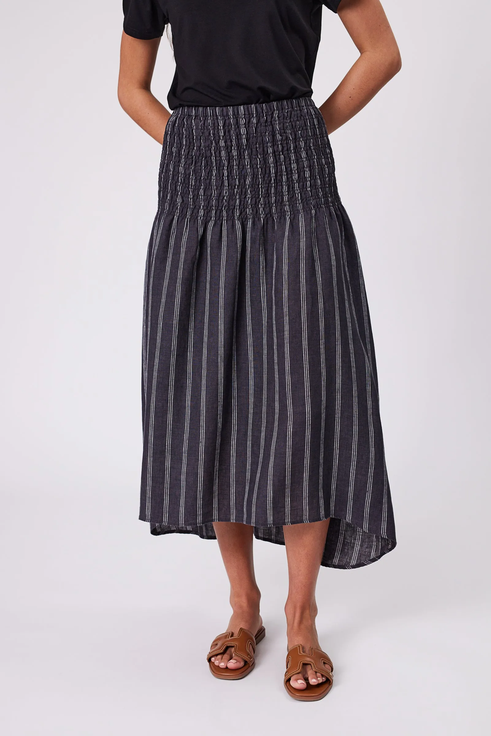 Sol Shirred Skirt - Ink Stripe