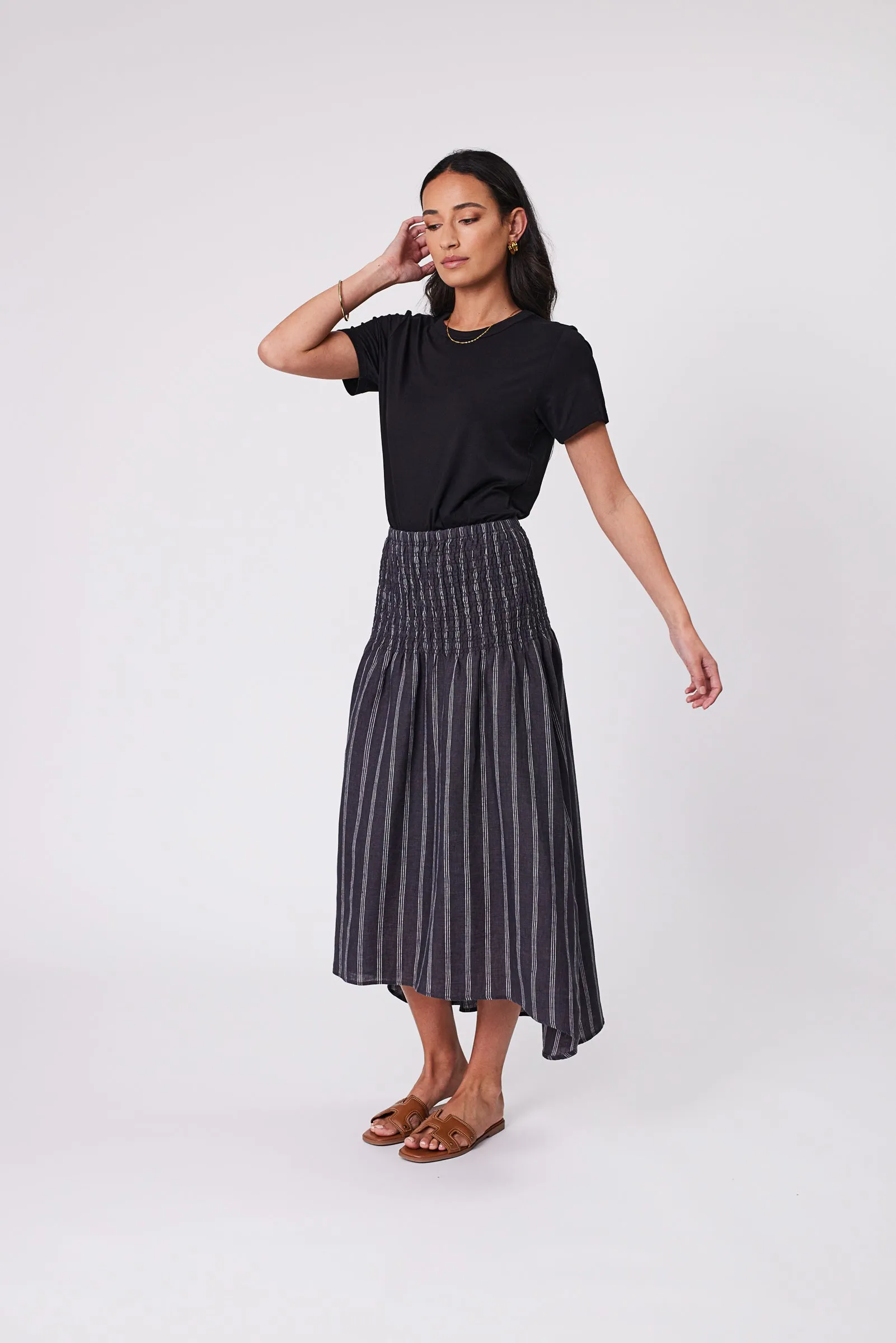 Sol Shirred Skirt - Ink Stripe