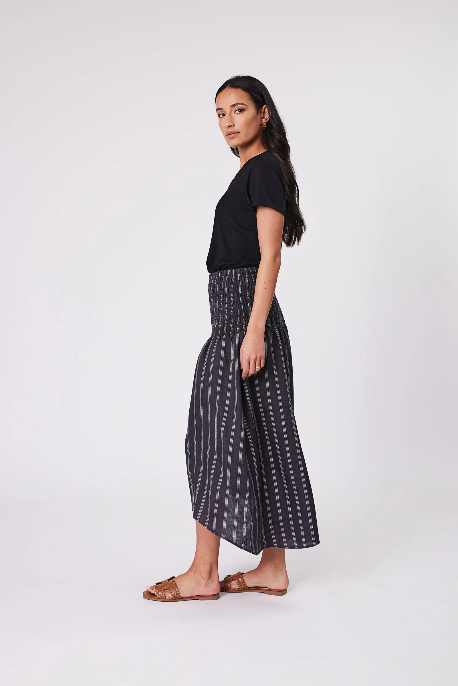 Sol Shirred Skirt - Ink Stripe