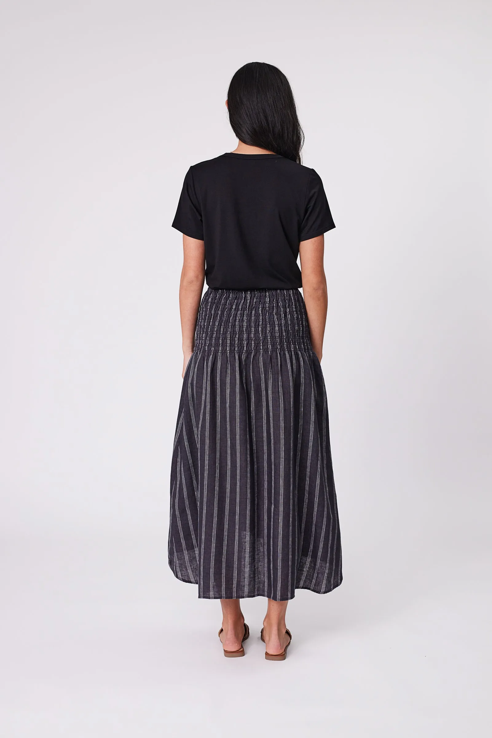 Sol Shirred Skirt - Ink Stripe