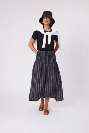 Sol Shirred Skirt - Ink Stripe